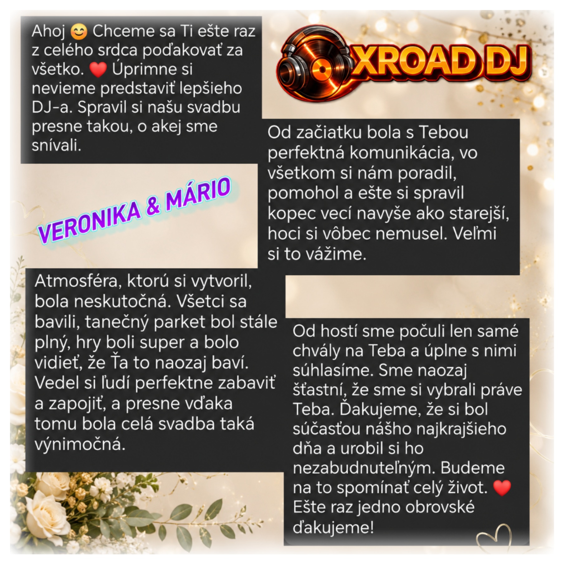 Svadobná recenzia na DJ XROAD od spokojných novomanželov